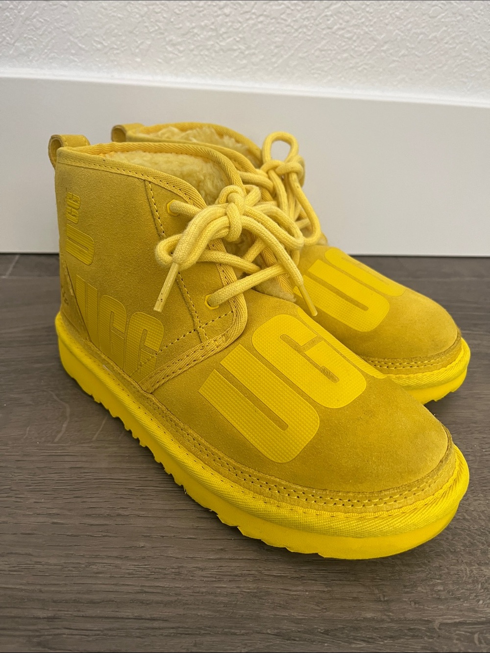 UGG Neumel Scatter Graphic Canary Yellow Chukka Lace-Up Ankle Boots